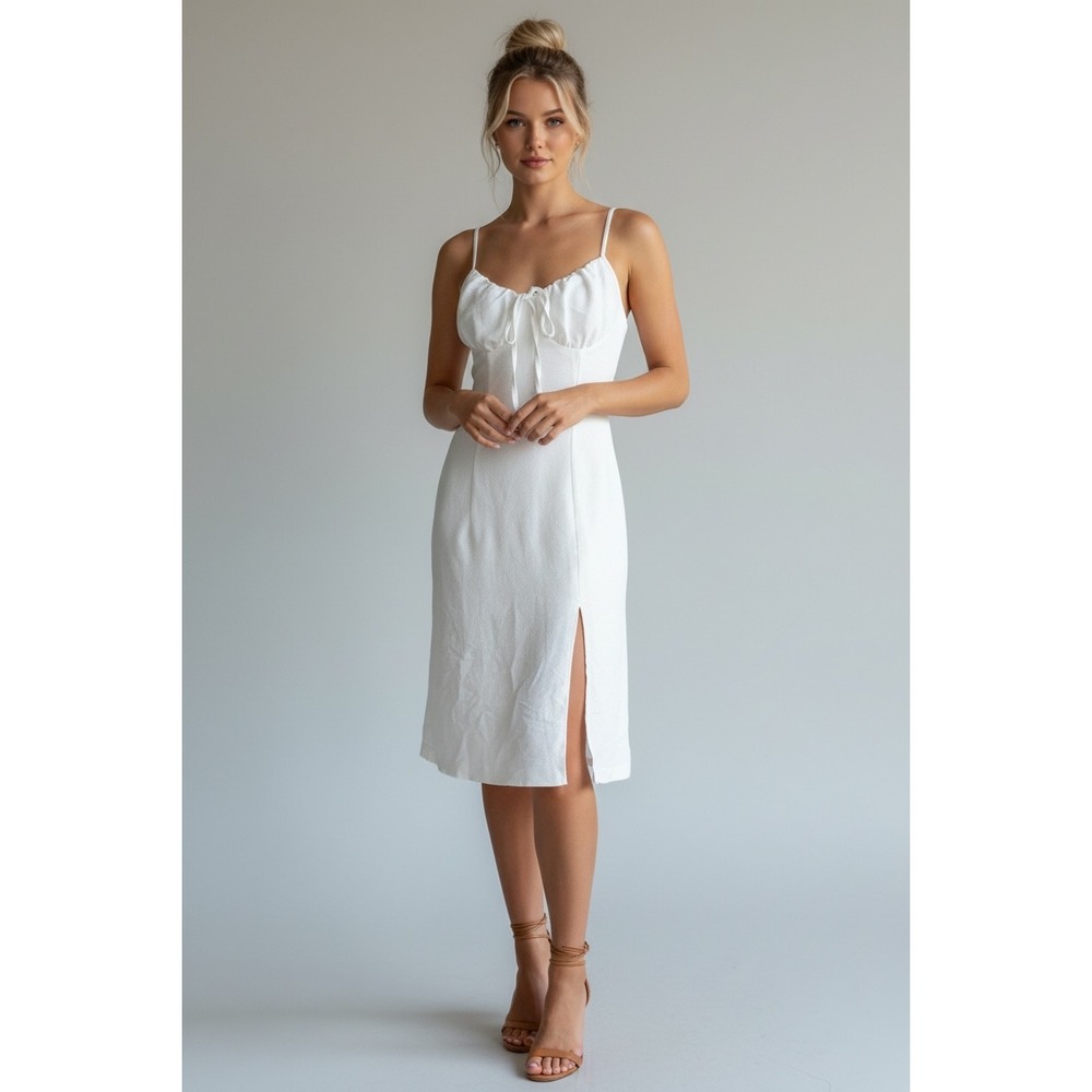 White Tie Front Open Back Midi Dress White Small‎ Core Summer Slit